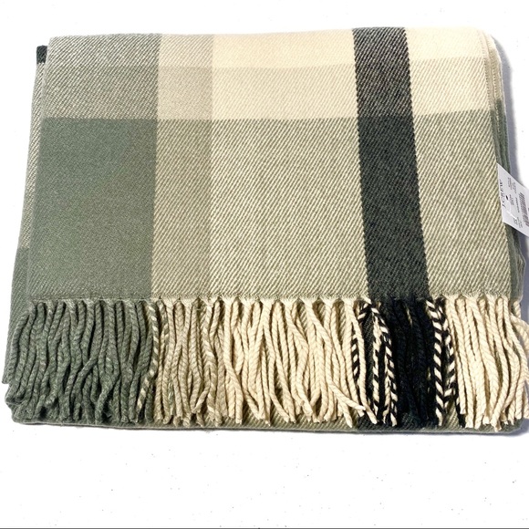 J. Crew Classic Plaid Scarf 77.5” Gray Ivory - Picture 4 of 8